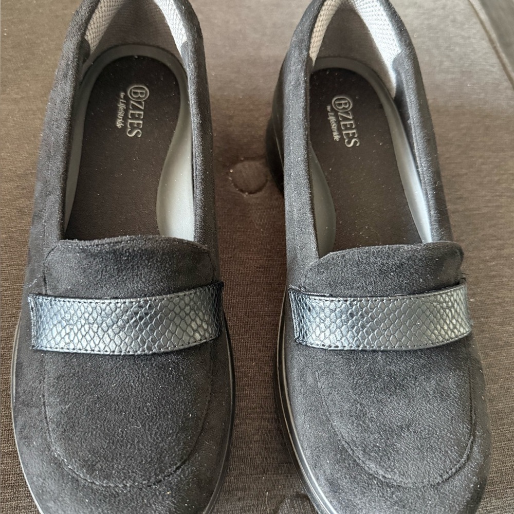 Life Stride Black Suede-Look Slip-On Loafers with Textured Band